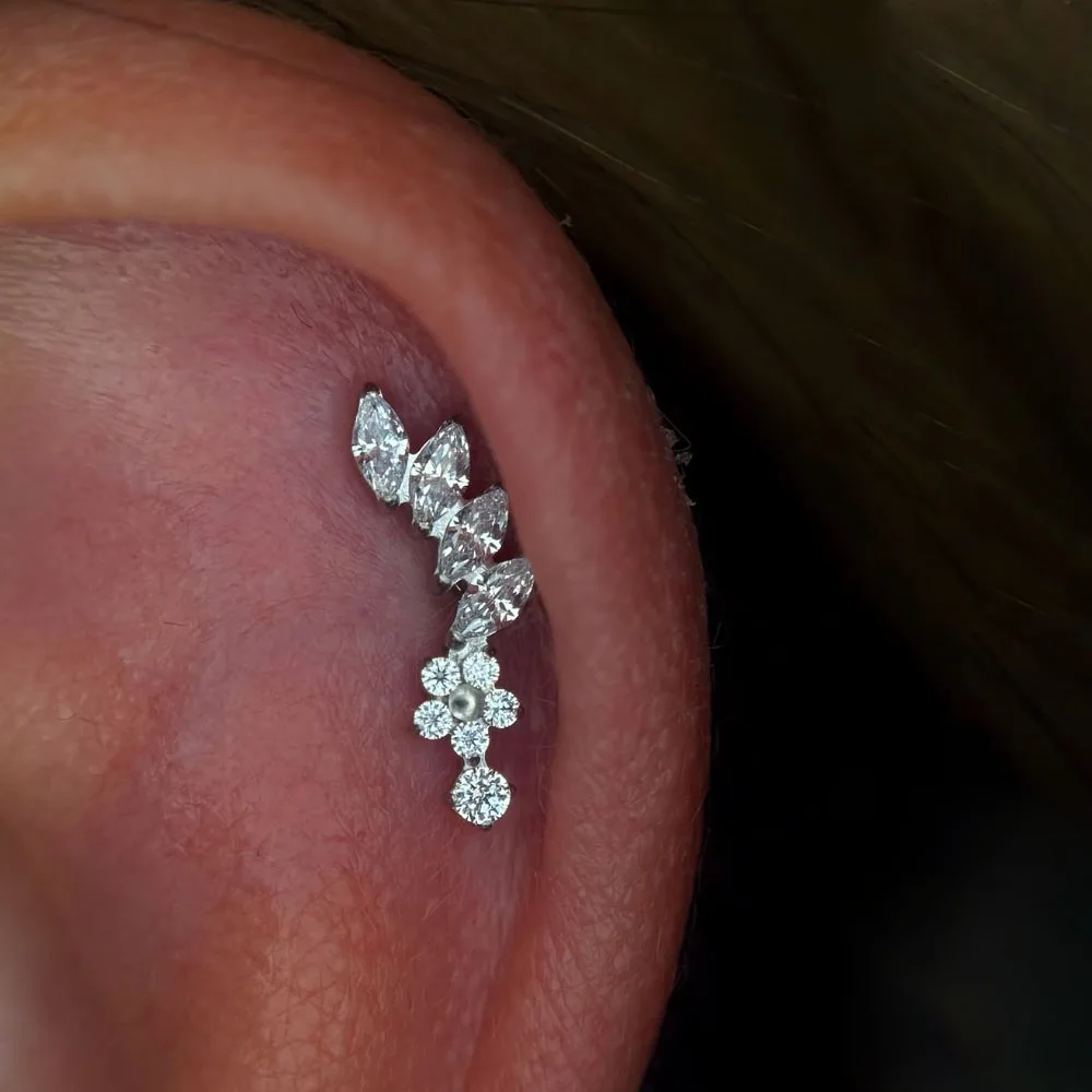 G23 Titanium Four Marquise Zircon Flower Internal Thread Labret Stud Cartilage Tragus Helix Earring Body Piercing Jewelry 16G
