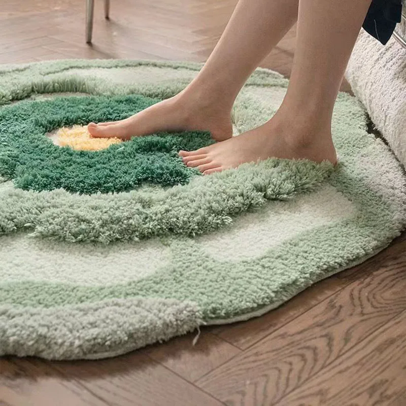 Round Carpets Rose Flower Carpet Bathroom Antislip Tufting Rug Flocking Carpet Bedroom Bedside Rug Living Room Decoration Mat