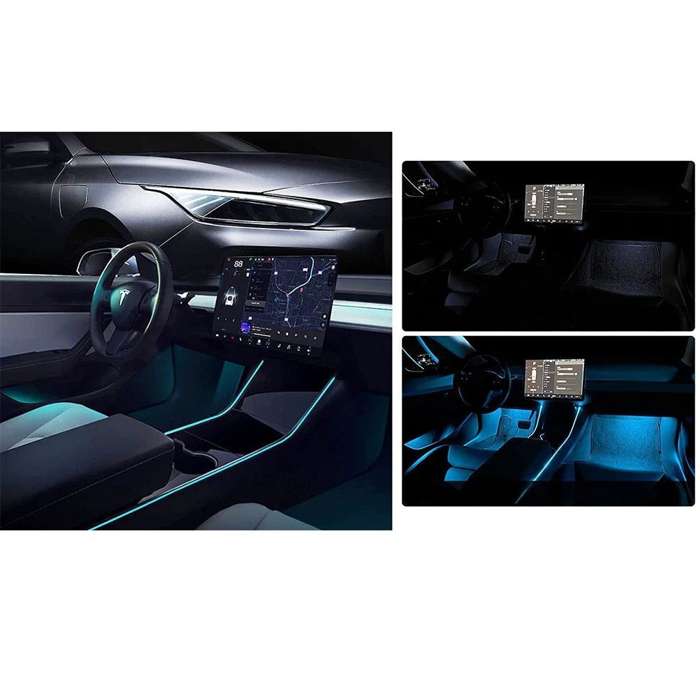 Upgraded For Tesla Model 3 Model Y Center Console Dashboard Foot-Well LED Strip Light With APP Control Interior Neon Lights