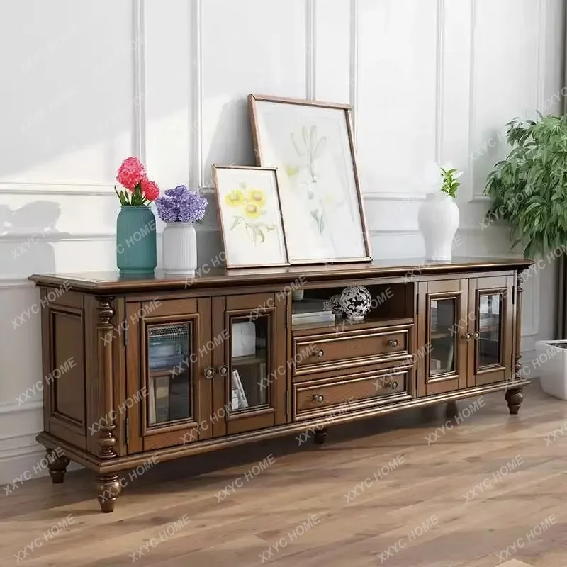 

X40 Retro Solid Wood TV Cabinet Coffee Table Combination Ash Wood Storage TV Cabinet Living Room Furniture Floor Cabinet High