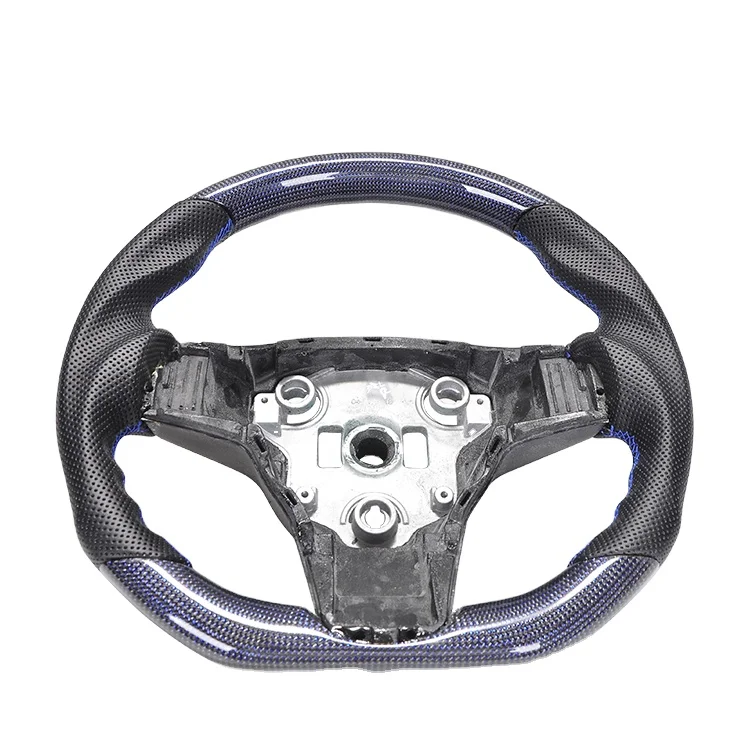 

AUTO CAR STEERING WHEEL FOR TESLA MODEL 3 BLUE LINE CARBON FIBER STEERING WHEELcustom