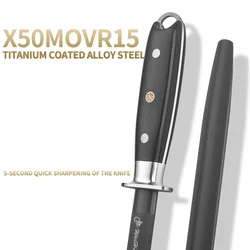 Professional 17-Inch Sharpening Rod - High Carbon Steel with Diamond/Titanium Coating | Commercial & Home Knife Maintenance Tool