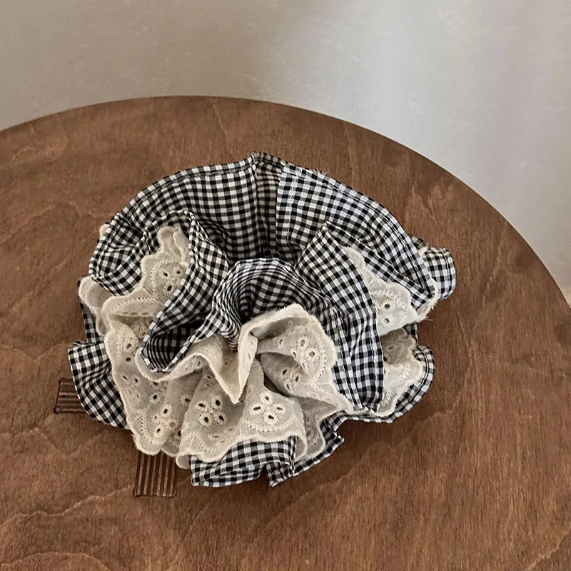 女性のヘアネクタイ二層レース市松大腸ヘアバンドかわいい女の子のためのフレンチレトロバレエスタイルエレガントなヘアネクタイ