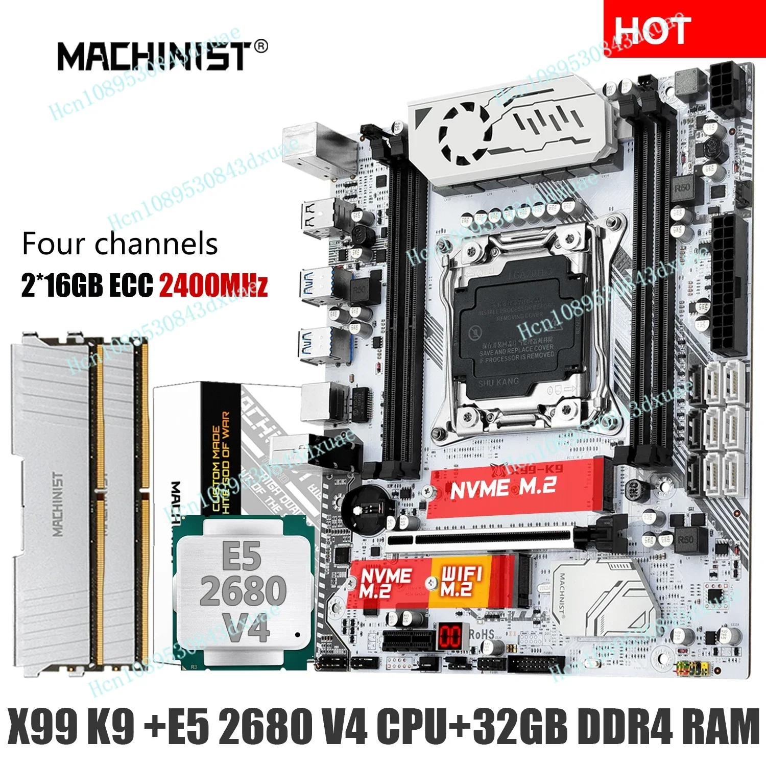 MACHINIST X99 Motherboard Combo LGA 2011-3 Xeon E5 2680 V4 Kit CPU Processor DDR4 32GB 2400MHz RAM NVME M.2 Four Channel X99-K9