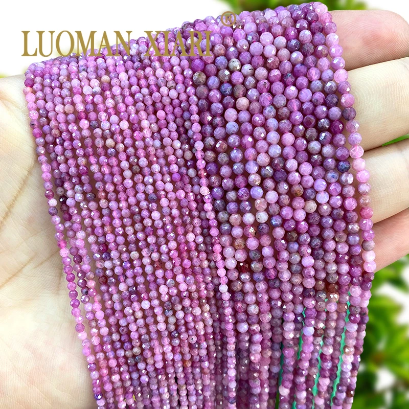 

2 3 4MM Natural Stone Faceted AA Red Ruby Loose Round Gem Spacer Beads for Jewelry Making Diy Earrings Bracelet Accessories 15''