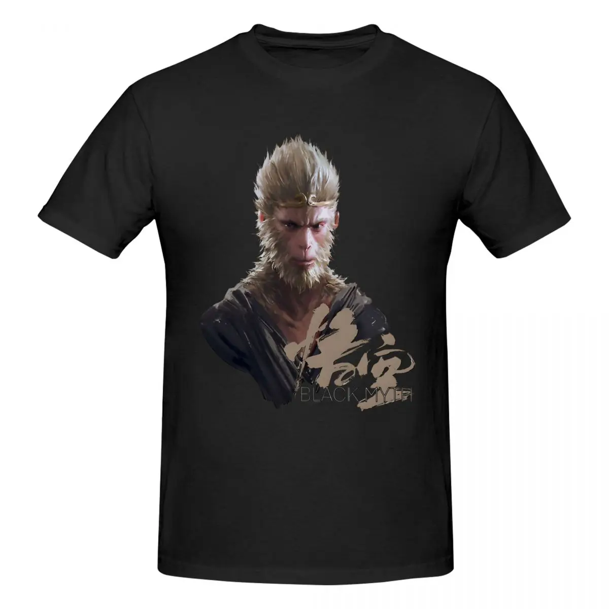 T-shirt manches courtes col rond homme, noir, mythe Wukong, décontracté, 100% coton, cadeau d'anniversaire