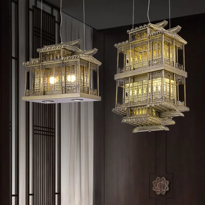 

New Chinese chandelier restaurant hotel classical Chinese style designer zen tea house hot pot restaurant hotel with spotlights