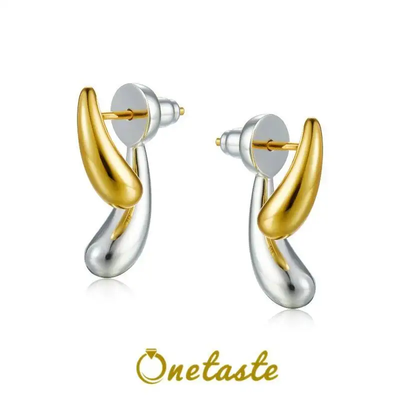 

Маленькие полированные серьги-гвоздики из серебра 925 пробы с двухцветным покрытием для женщин, минималистичные модные массивные серьги, индивидуальный подарок