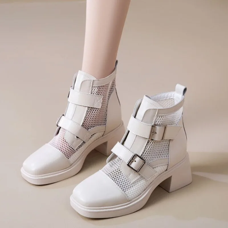 6CM Women's Shoes Exquisite Air Mesh Summer Boots for Woman Fashion Leather Platform Ankle Boots Designer Shoes Botas Feminina