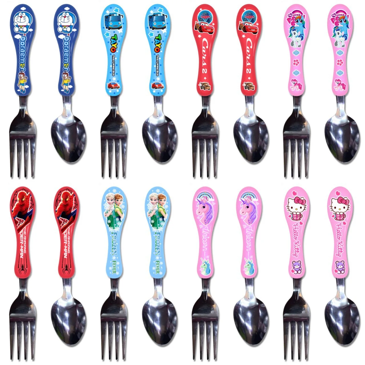 Disney Frozen 2 Princess Anna Elsa Mickey Cartoon figures Kid's Home School Lunch Stainless Steel Cutlery Fork and Spoon Sets