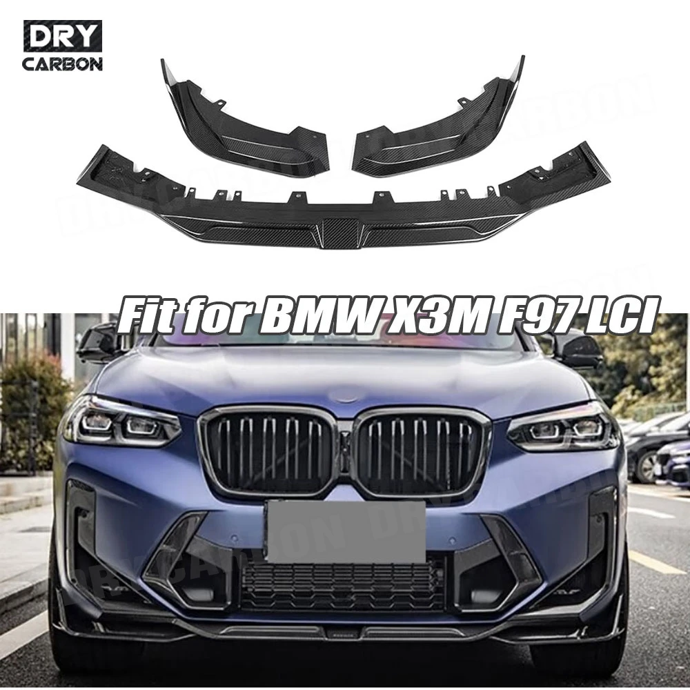 Dry Carbon Fiber Front Bumper Lip 3Pcs/set Bumper Chin Spoiler FRP Car Body Kits Accessories FRP for BMW X3M F97 2022+