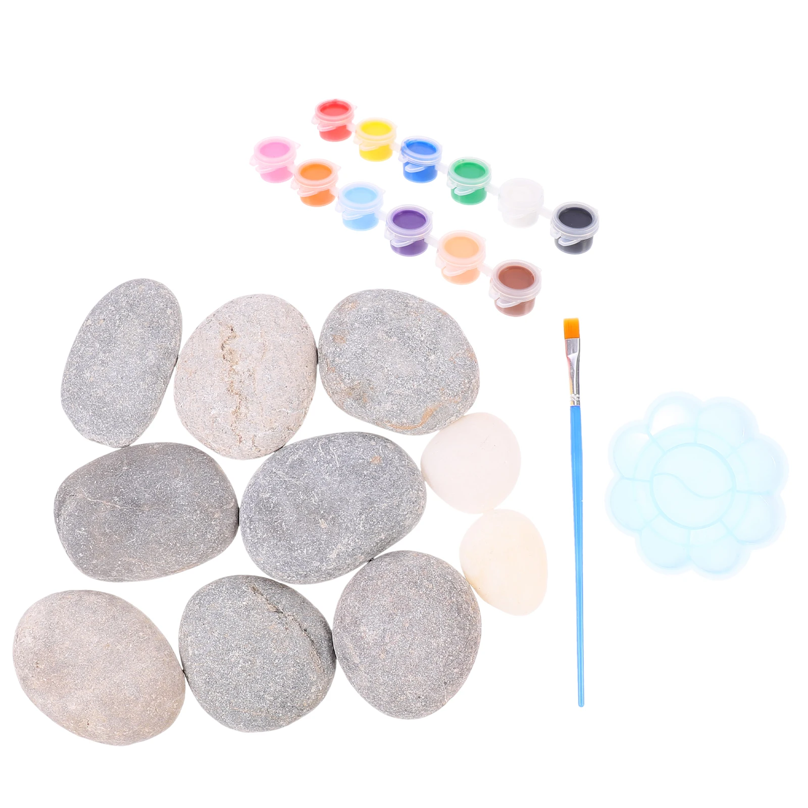 

10Pcs Painting Stones Smooth Gray Pebbles 5-8cm Drawing Tools Pigment Brush Color Mixing Plate for Creative Art