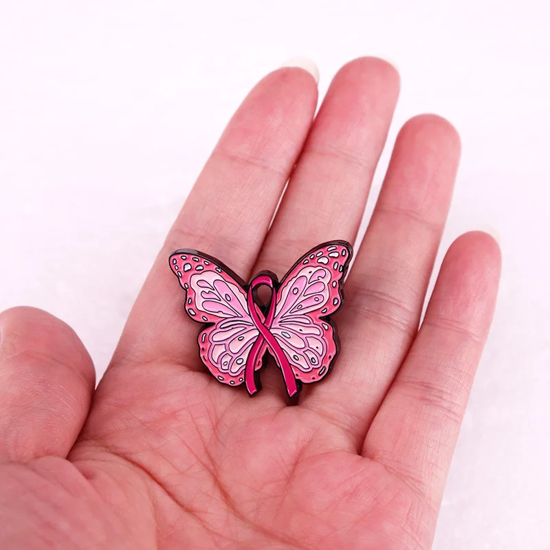 Breast Cancer Awareness Butterfly Badge Pink Ribbon Enamel Pin Brooch Jewelry Backpack Decorate