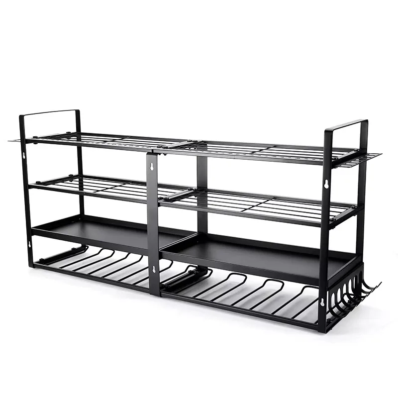 業務用ヘビーデューティー4段メタルツールシェルフ、コードレスドリルホルダー、電動工具オーガナイザーラック（ガレージ用）