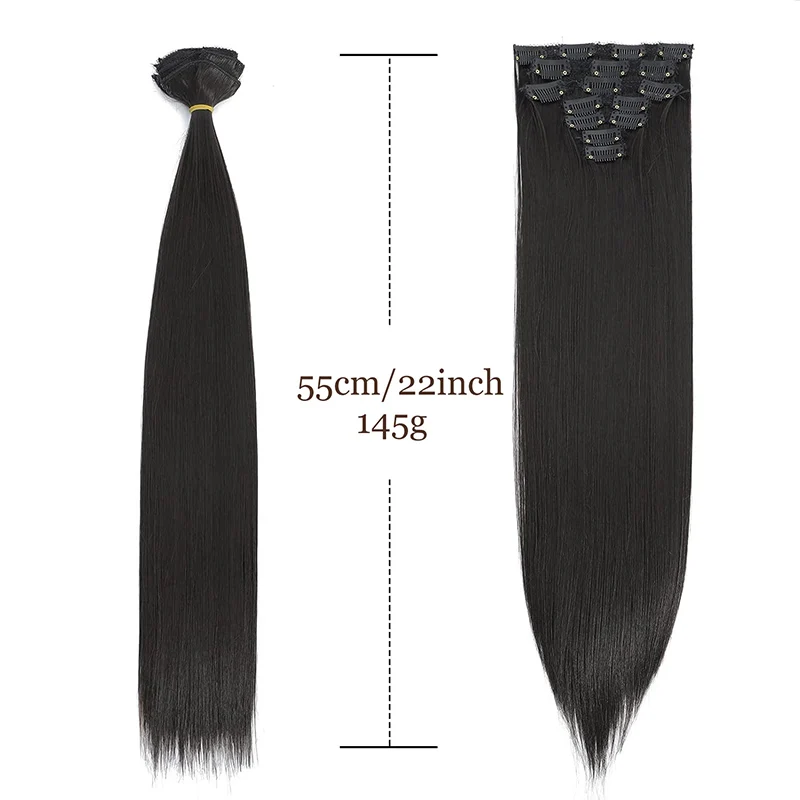 Straight Hair Extensions Set, peruca sintética sem costura, aparência natural, adequado para qualquer ocasião, luxuoso, 7 peça