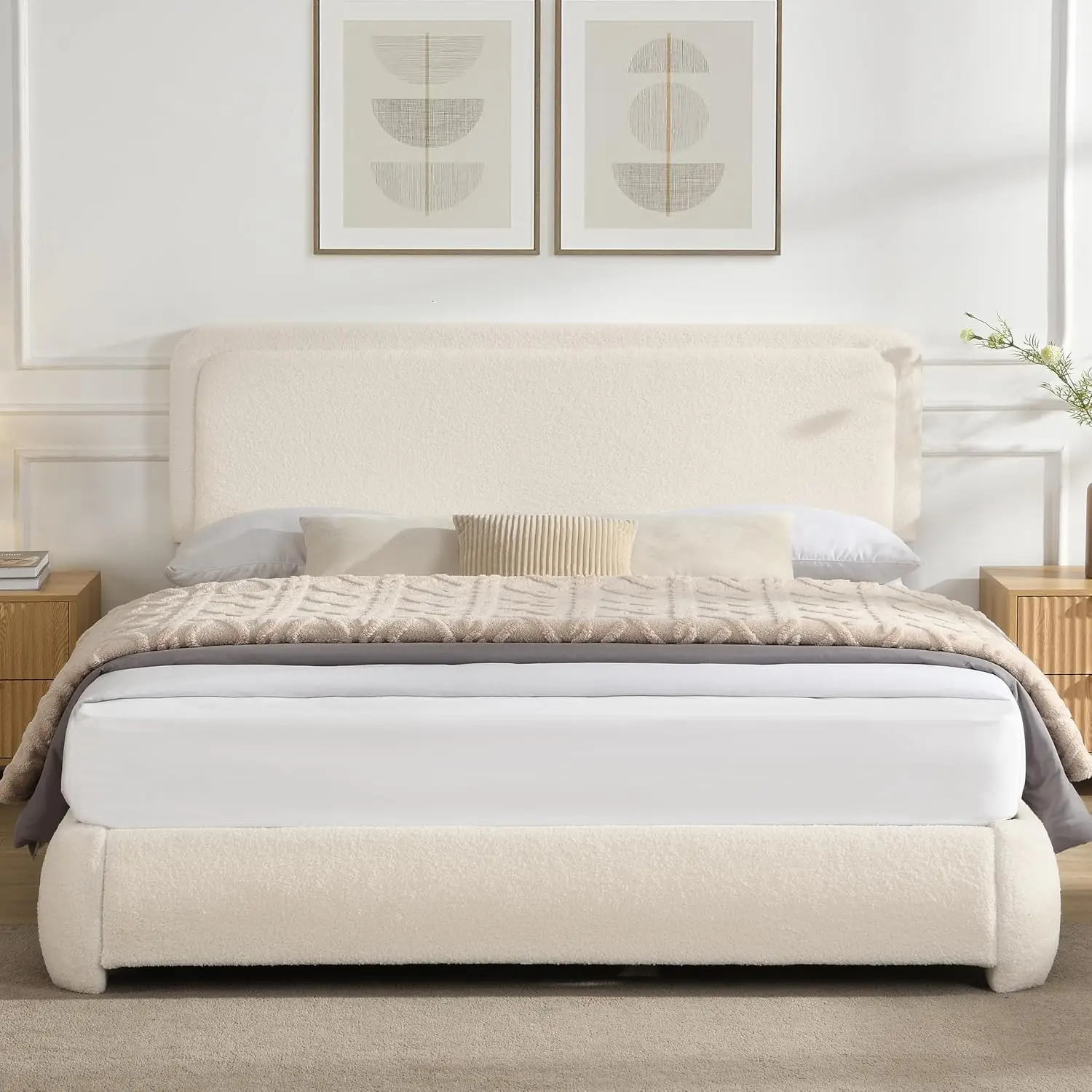 Cloud King Bed Frame with Adjustable Headboard, Beige, Customized