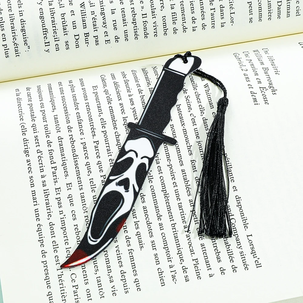 1pcs Acrylic Ghost Bookmark with Black Tassel For Horror Movie Lovers Read Marker Gift for Book Lovers Office Stationery