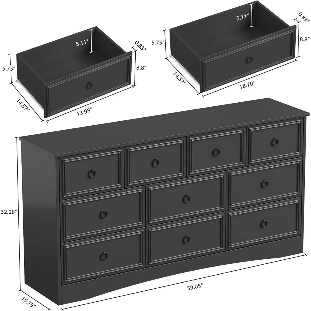 Modern 10 Drawer Dresser, Chest of Drawers Closet Organizers and Storage Clothes, Easy Pulls Handle, Textured Borders, Dressers