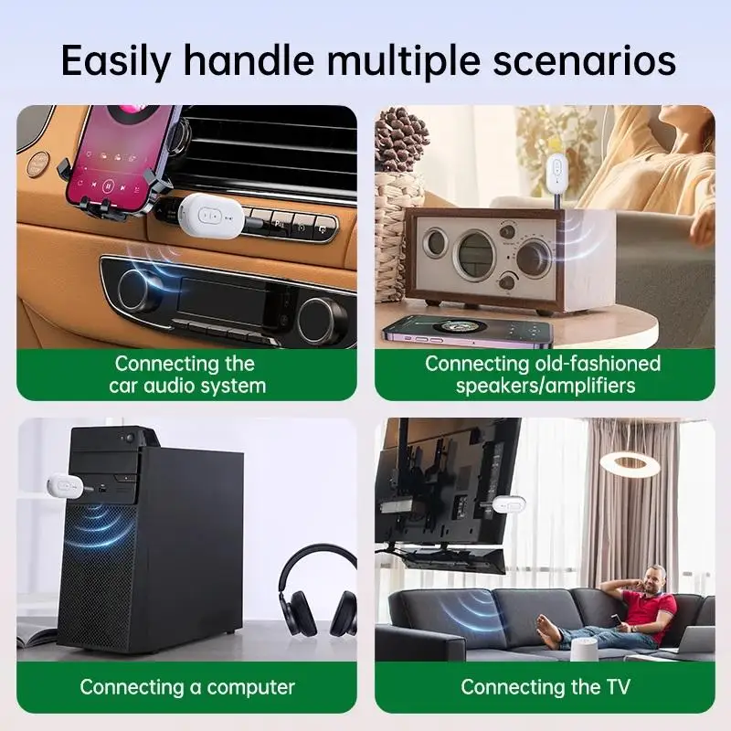 2-in-1 Bluetooth 5.4 Audio Receiver Transmitter With MIC 3.5MM AUX For Airplane TV PC Car Speakers