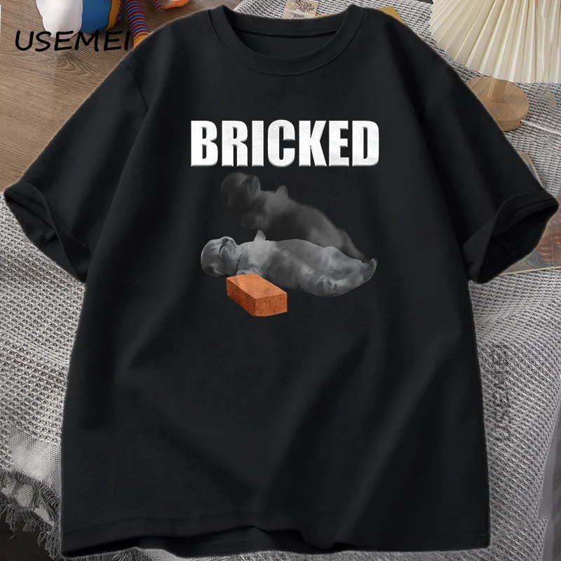 Bricked Funny Cat Knocked Out T-shirt Cat Meme T Shirt Silly Cats Tshirt Summer Men's Short-Sleeved Cotton Casual T-Shirt