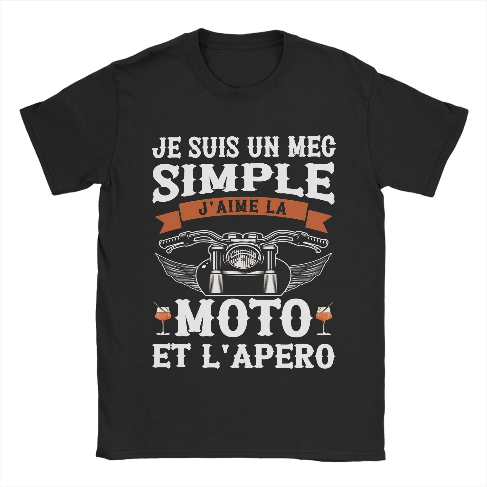 Printed Je Suis Un Mec Simple J aime La Moto Et Apéro Motorcycle  T Shirt For Unisex  100% Cotton T-shirts Short Sleeve Clothes