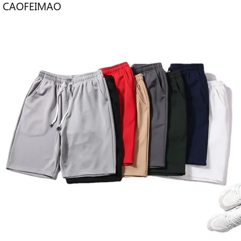 Caofeimao 2025 Summer Beach Pants Man Shorts Casual Male Elastic Waist Drawstring Pocket Wide Leg Short Trousers