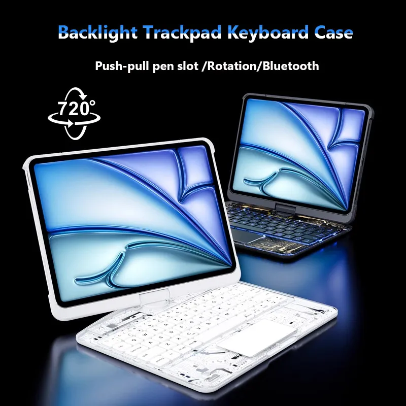 Case with Keyboard for IPad 11th Gen A16 2025 11inch Pro11 M3 M2 10th 10.9 Air 5 4 10.2 9th 8 7 Transparent Crystal Backlit Case