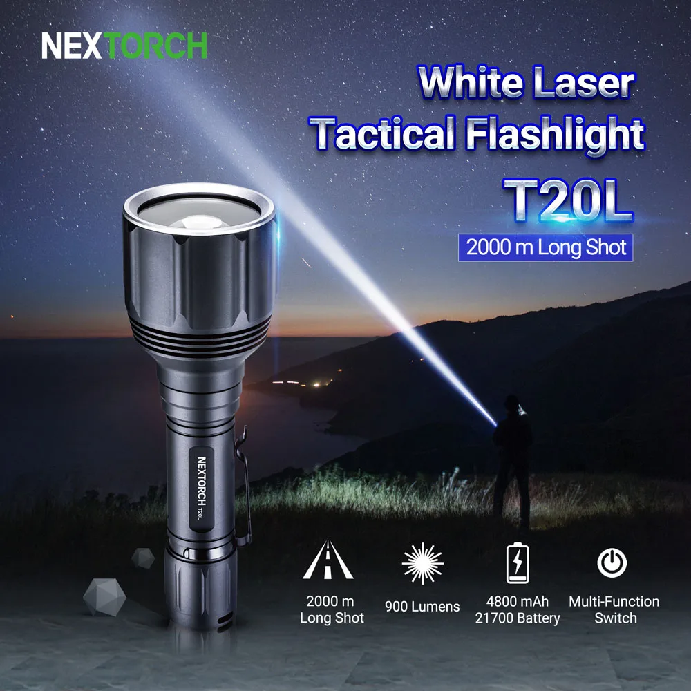 NEXTORCH T20L Tactical flashlight high power white laser torch 2000m long distance irradiation strong beam focus, Search rescue