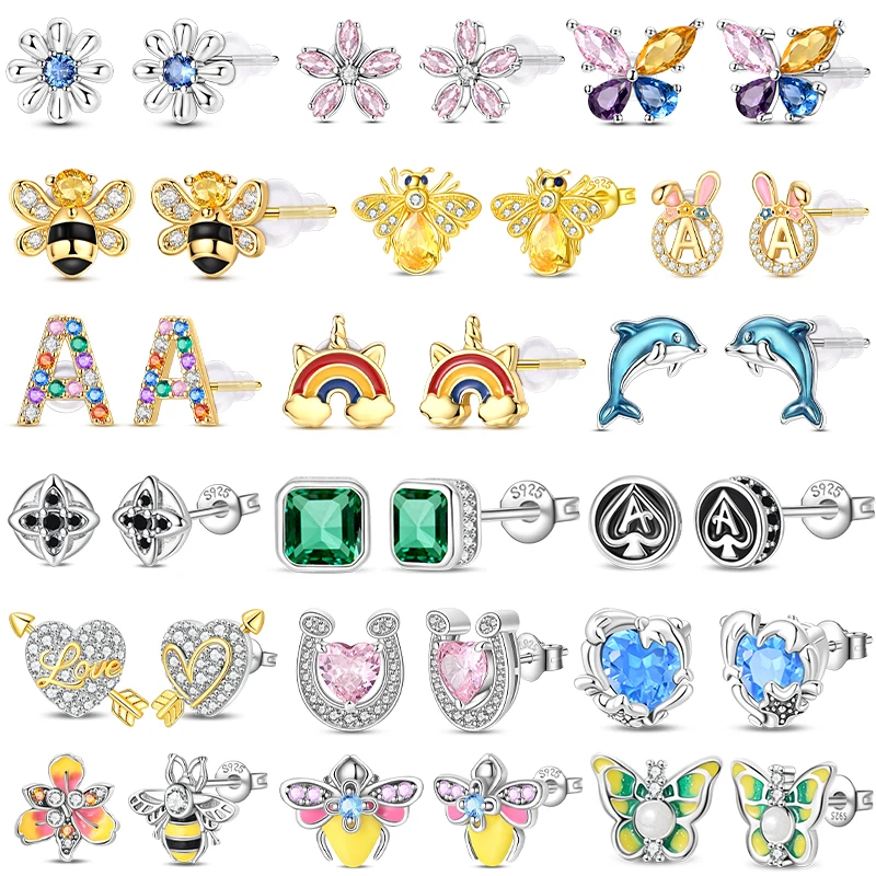 925 Sterling Silver Cool Boy Girl Bee Rainbow Star Man And Women Earring Brilliant Wedding Engagement Star Earrings Jewelry Gift