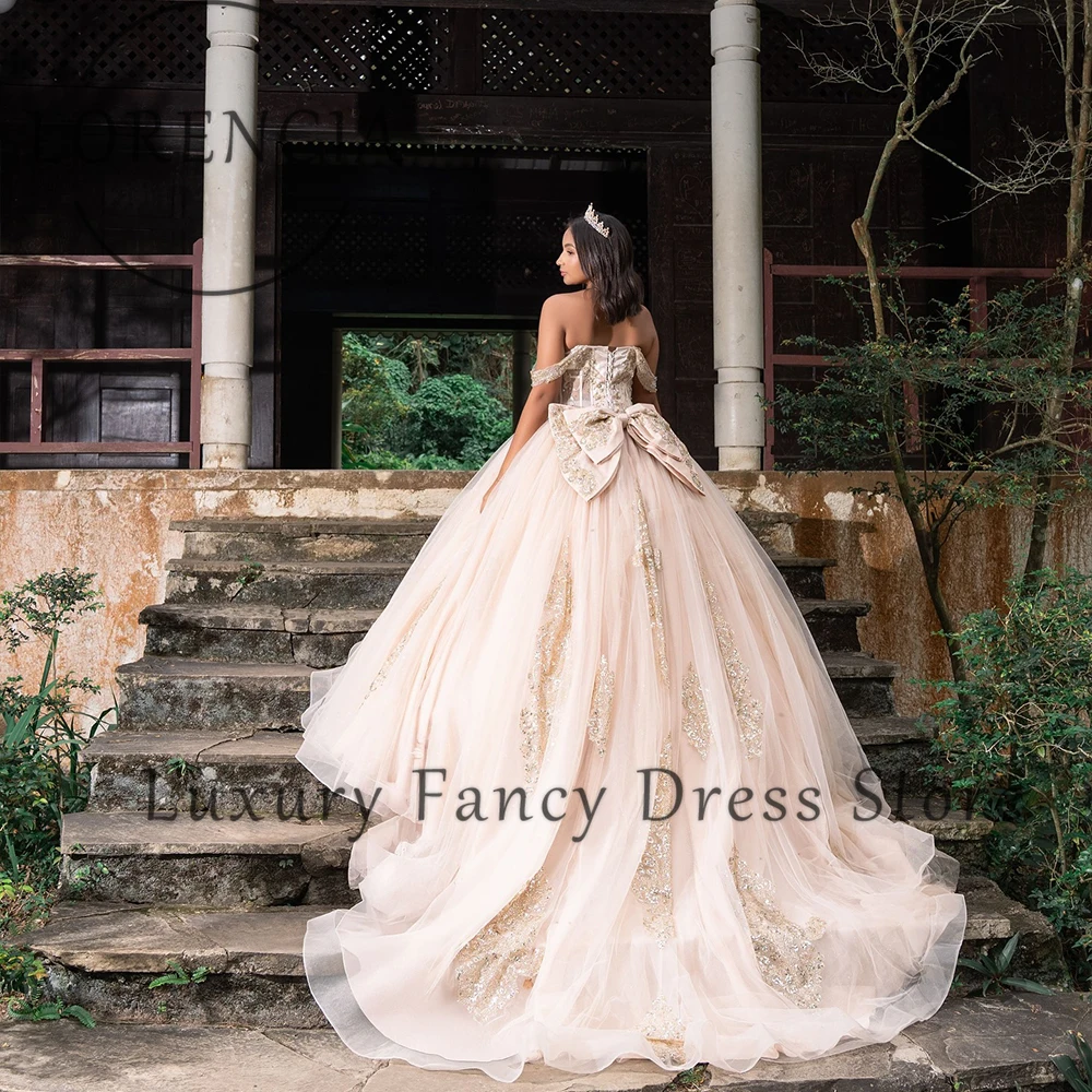 فساتين Quinceanera كريستال لامعة قبالة الكتف الحلو 16 حفلة عيد ميلاد فستاين سهرة/فساتين الحفلات مخصصة vestidos para mujer elegantes