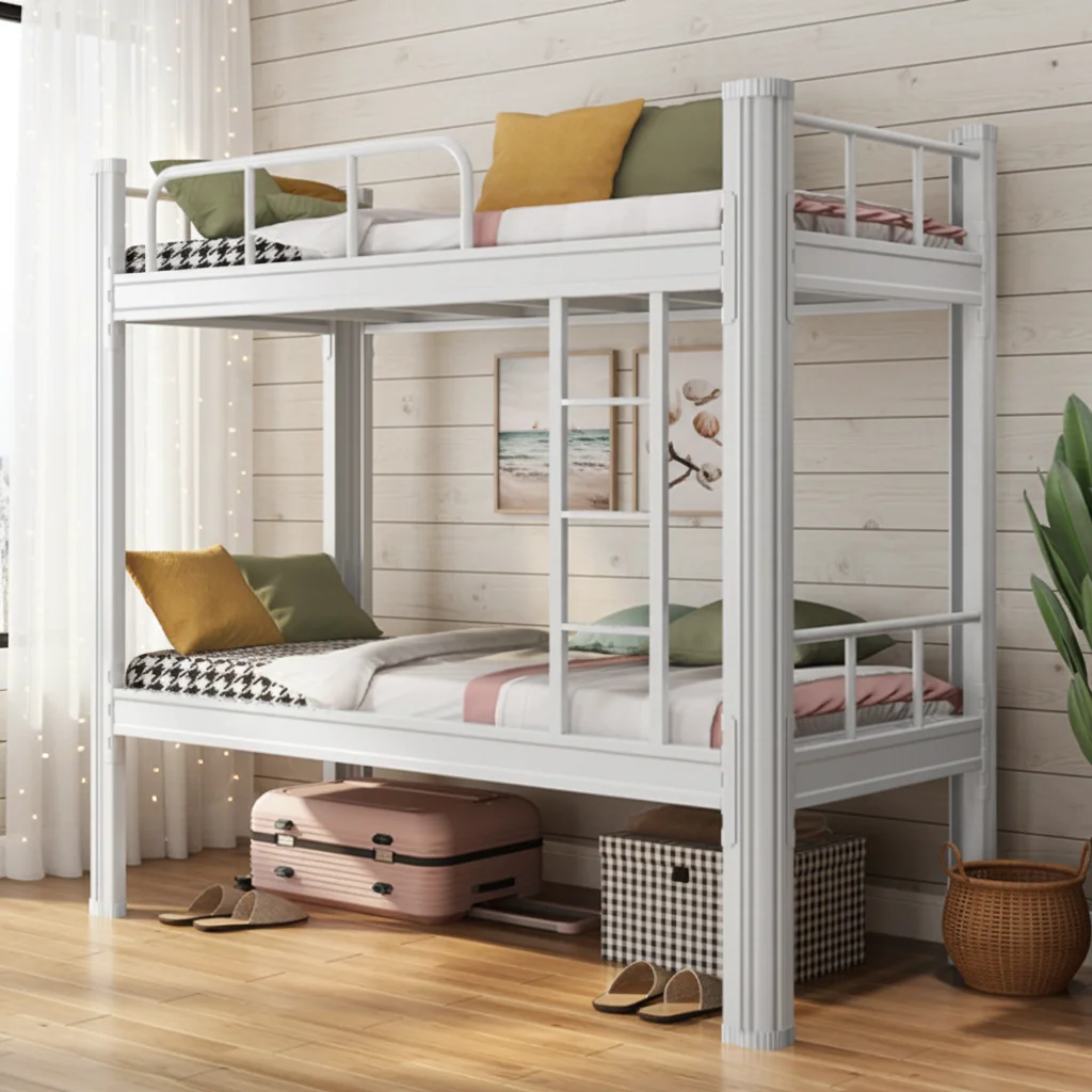 Student School Dormitory Double-Decker Bunk Beds Steel Iron Frame Low Profile Minimalist Design Commercial Grade Bedroom