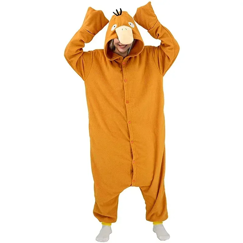 

TAKARA TOMY Psyduck Cosplay Costume Kigurumi Onesie Pajamas Halloween Christmas Fleece Pajamas Anime Warm Sleepwear