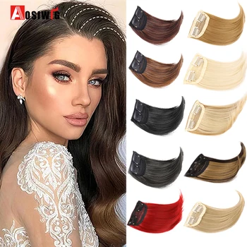 2 adet sentetik görünmez kısa düz saç pedleri klip saç uzatma artış saç üst yan kapak kadınlar için postiş