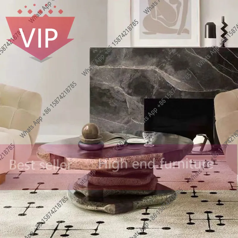 ZL Irregular coffee table high-end solid wood light luxury household living room rounded corners new art high-end coffee table