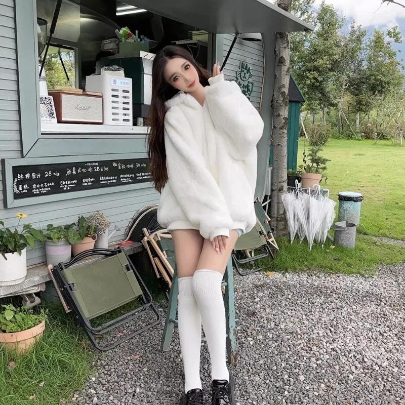 Cat Ears Sweet and Cute Plush Coat Female 2026 Autumn Winter Imitation Rabbit Fur Environmentally Friendly Fur Thickened Warm