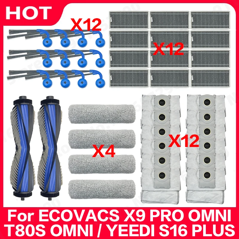 

For ( ECOVACS X9 PRO OMNI / T80S OMNI / YEEDI S16 PLUS ) Spare Parts Filter Main Side Brush Roller Mop Dust Bag Accessories