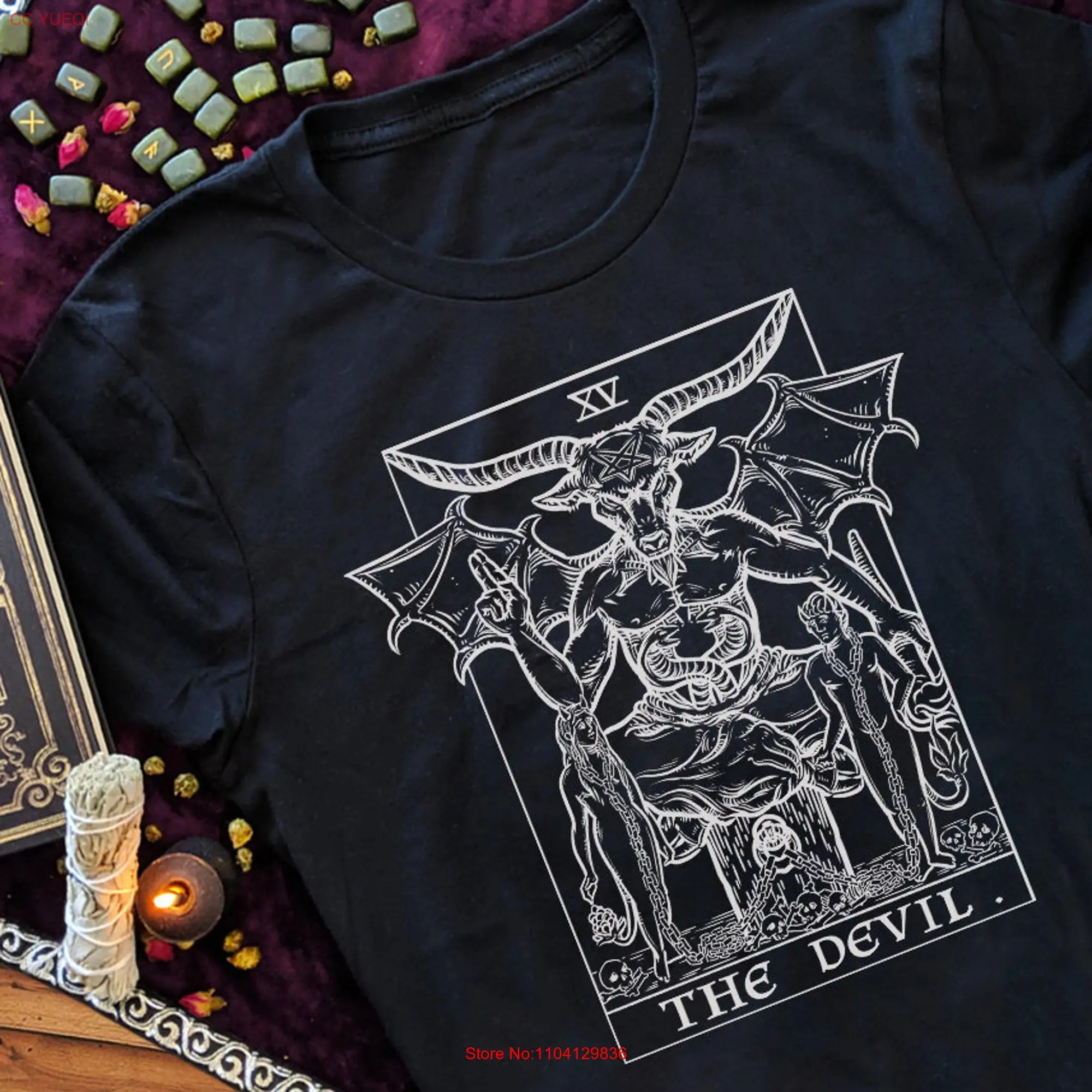 The Devil Tarot Card T Shirt BaphomeT Halloween for Men Gothic SatanisT Witch Clothing Pagan s long or short sleeves