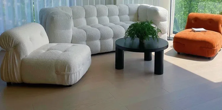 A  Modern simple hippo sofa small apartment living room lamb wool sofa modern hotel model room