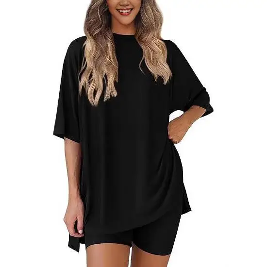 

Women's Casual Sle Tee-Piece Suit Set with Slit orts ort Sve Home Wear Comfortable Faionable Winter Outfit