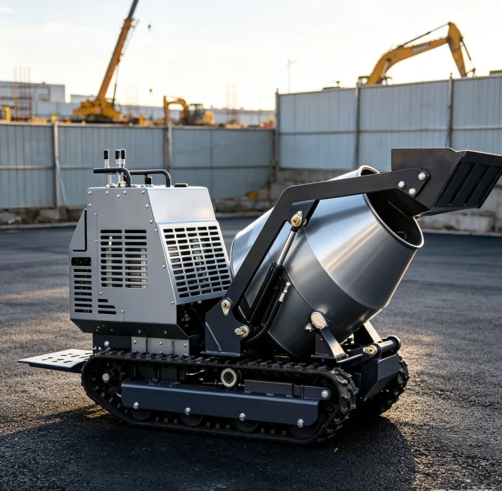 Portable Concrete Mixing Machine Crawler, 350L Diesel Powered Auto Feeding Compact Tracked Mixer for Sandy Beach Orchard Jobs