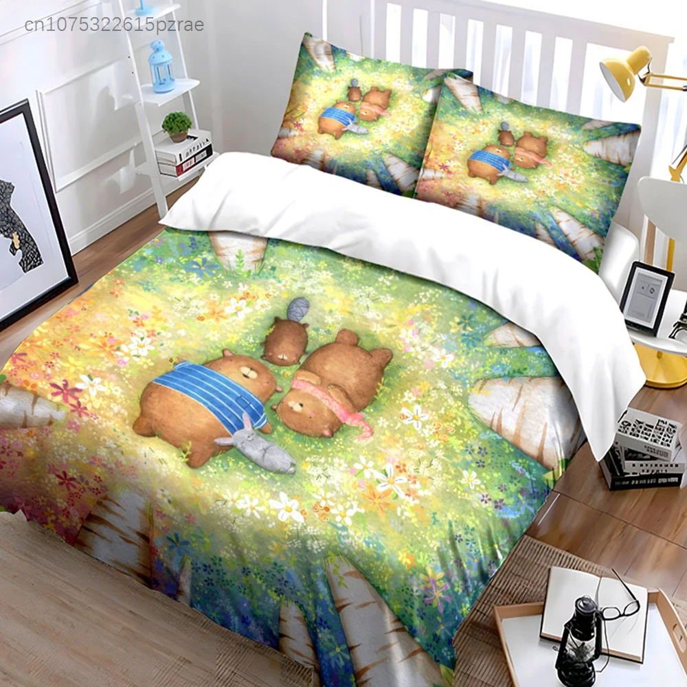 Cartoon Family Picnic Set Multiple Sizes kid's And adults' Bedroom Exquisite 3PC Bedding set, Gift