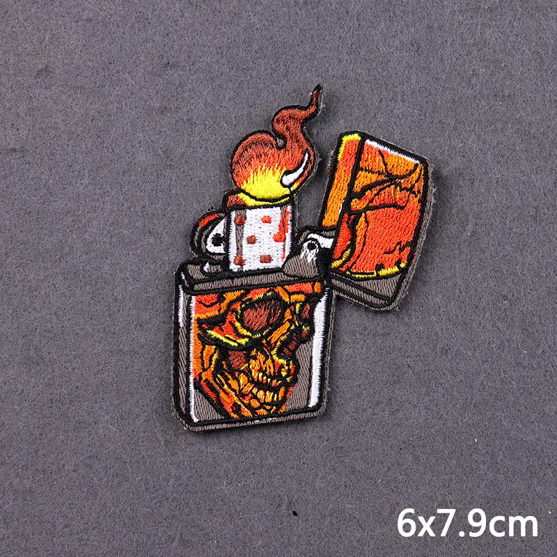 The Flame Skeleton Patch For Clothing Thermoadhesive Patches Embroidery Skull Iron On Patch DIY Clothes Stickers Badge Applique