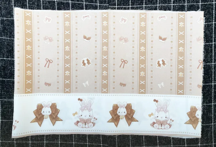 Chocolate Bunny BJD Fabric - Scattered Lolita Print on Shimmer Linen