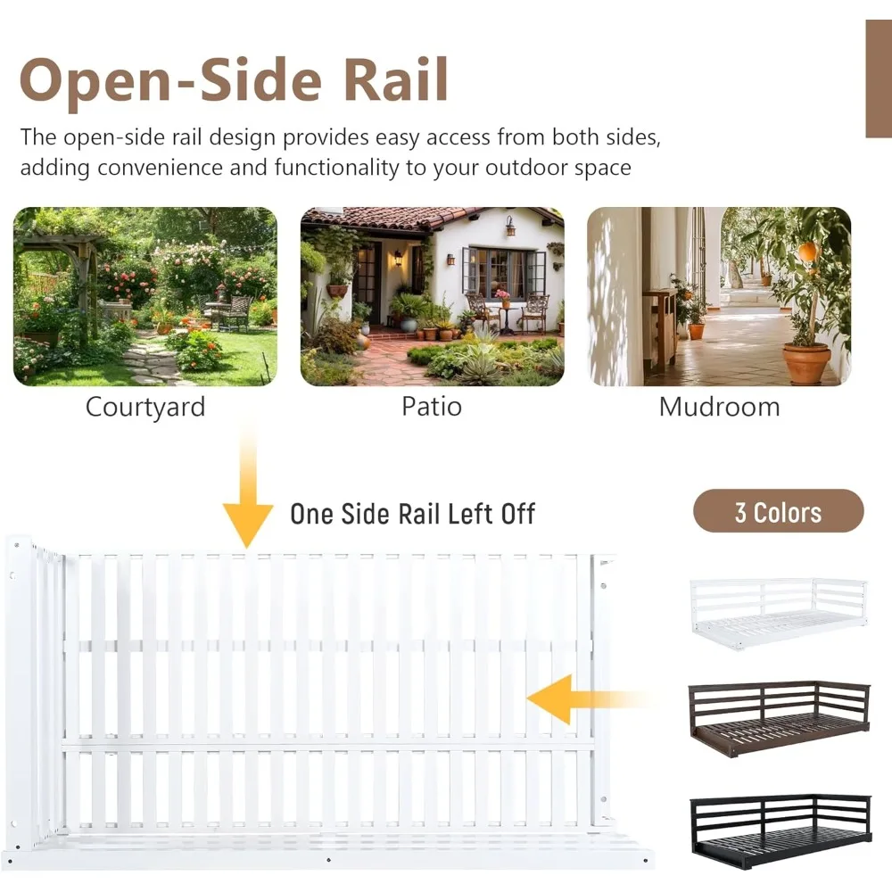 سرير أرجوحة للشرفة الخارجية مع حبال من القنب، سرير معلق من خشب السنط للفناء، سعة 350 رطل، تصميم بسيط مفتوح الجانب للفناء،