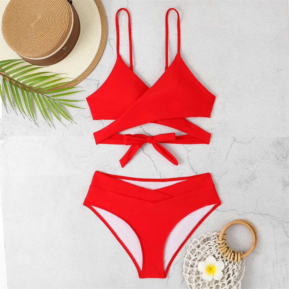 

Sexy Sling Bikini Cross Bandage Push Up Swimsuit Briefs Thong Vacation Swimwears Womens Separate Y2K Beach Outfits Bathing Suits