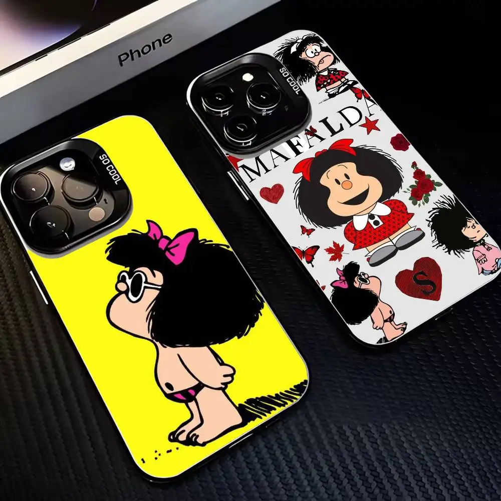 

Cute Mafalda Cartoon Phone Case For iPhone 16,15,14,13,12,11,Mini,Pro,MAX Black Matte Shockproof Cover