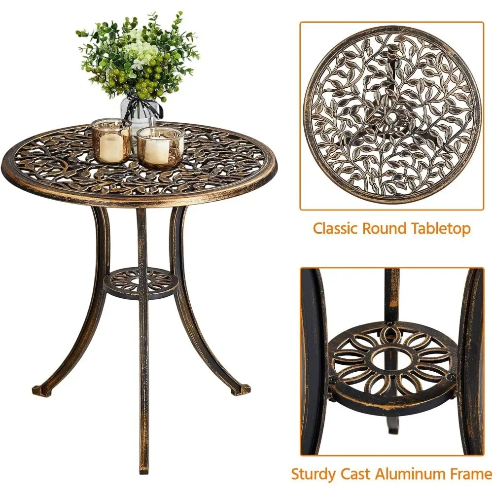 3-Piece Outdoor Bistro Set w/Leaf Design, Rust-Resistant Cast Aluminum Table and Chairs for Balcony Backyard Garden Sets