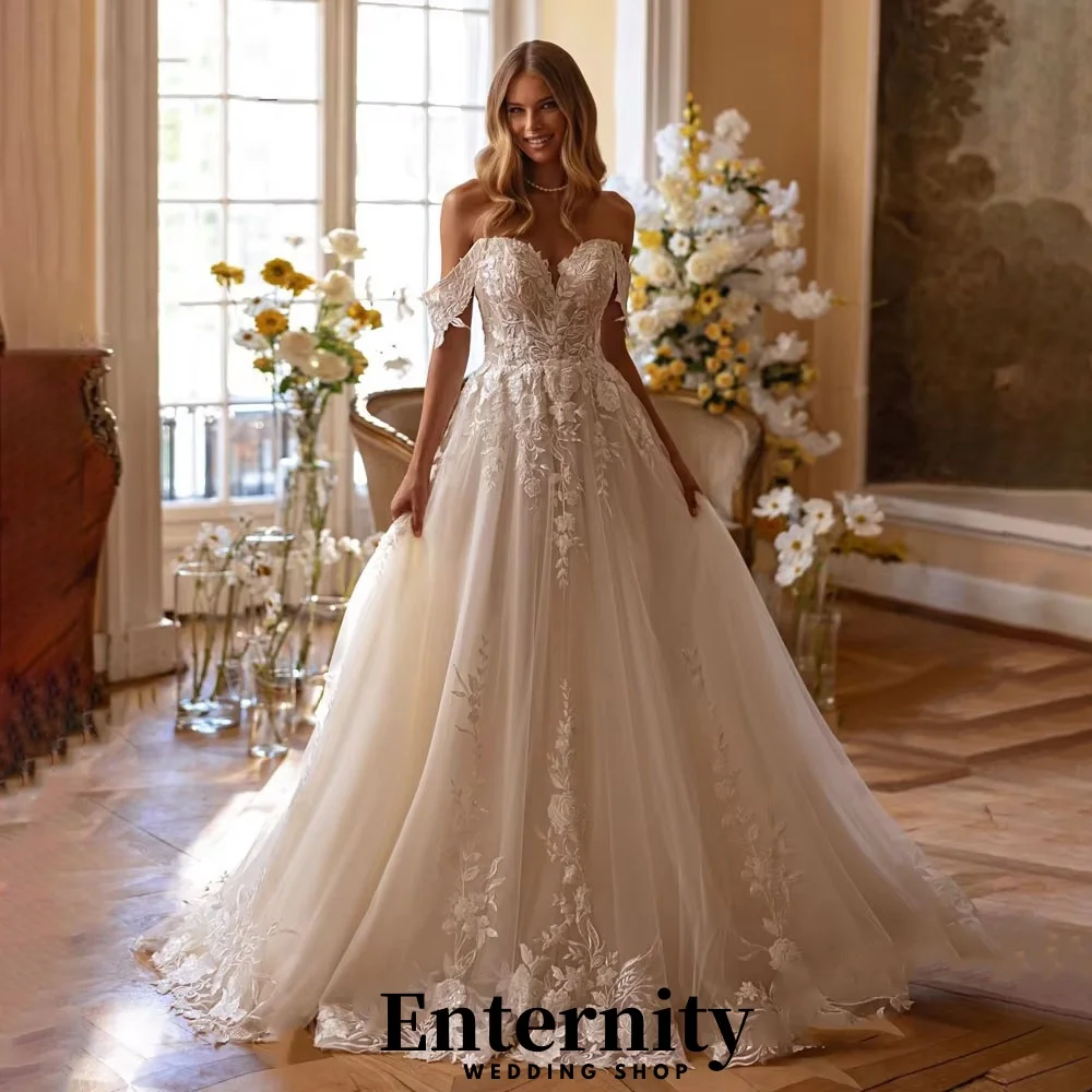 

Customized Lace Applique Wedding Dresses Elegant Sweetheart Off The Shoulder For Women Charming Bridal Gowns Vestidos De Novia