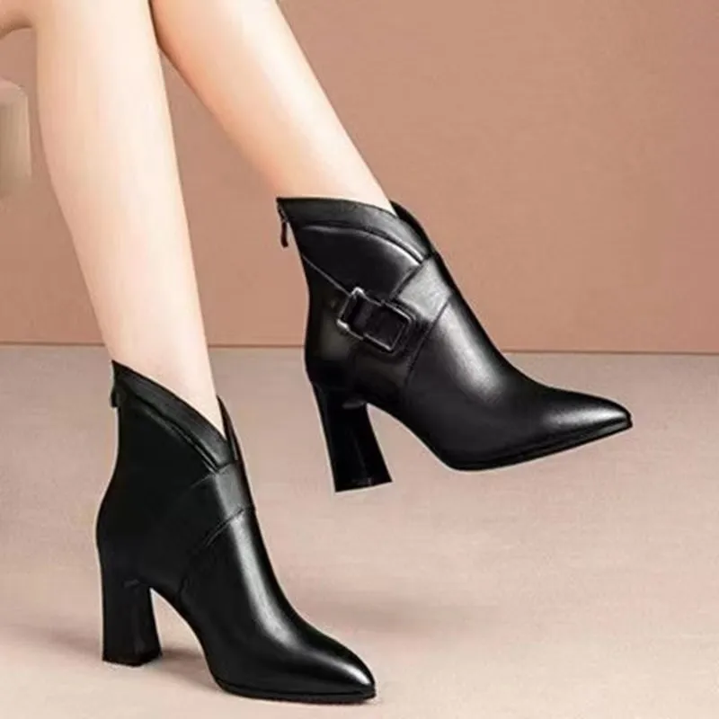 2023 New Winter Women Fashion Sexy Ankle Boots Warm Party Gladiator Zipper Motorcycle Boots PU Leather Pumps Designer Goth Shoes