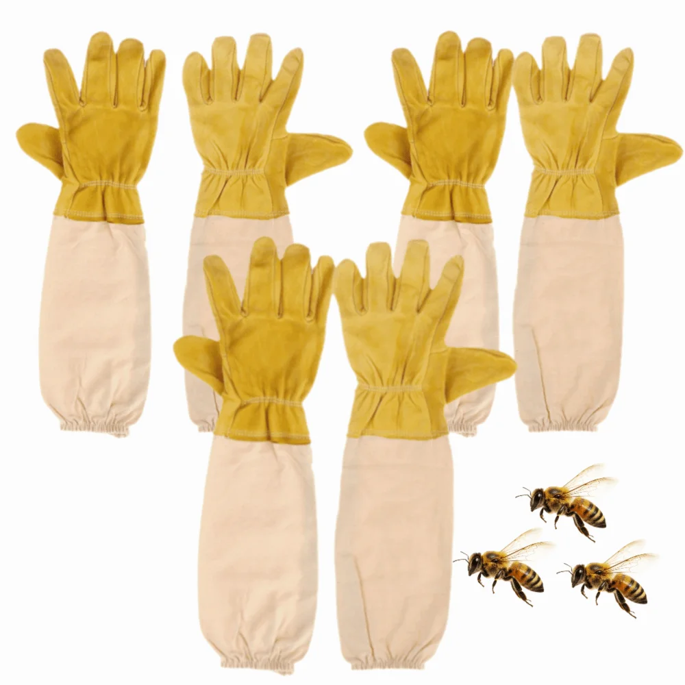3 Pairs PU Leather Beekeeping Gloves Yellow Ventilated Canvas Thorn Proof Gloves Long Sleeves XXL Goatskin Leather Gloves